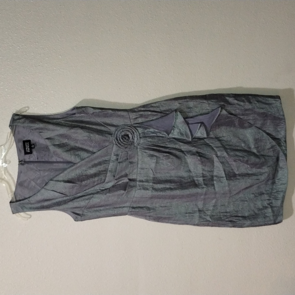 Adriana papell size 10 silver sleeveless asymmetrical mid-length dress